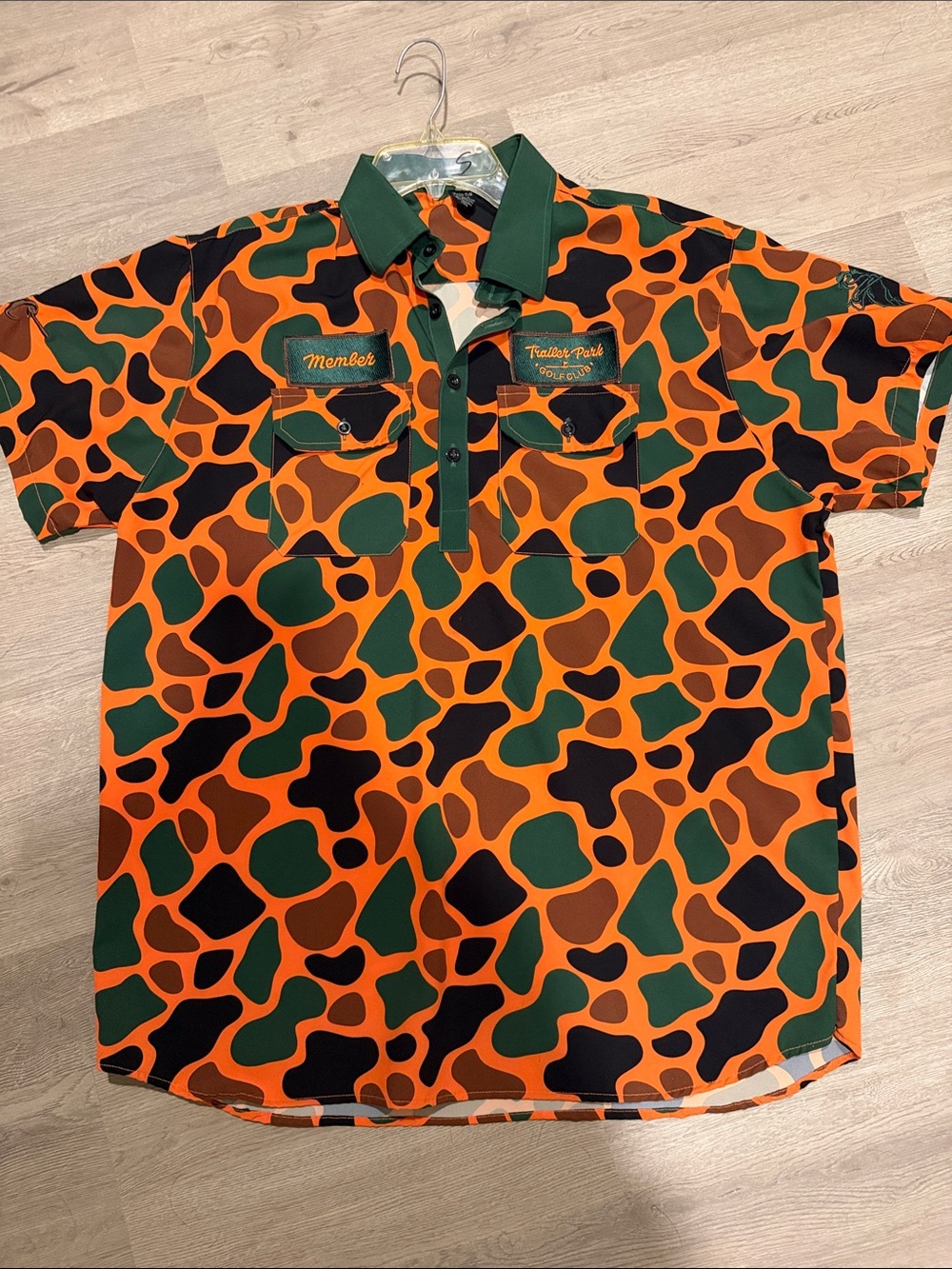 Men's Orange Camo Short-Sleeve Polo with Green Trim